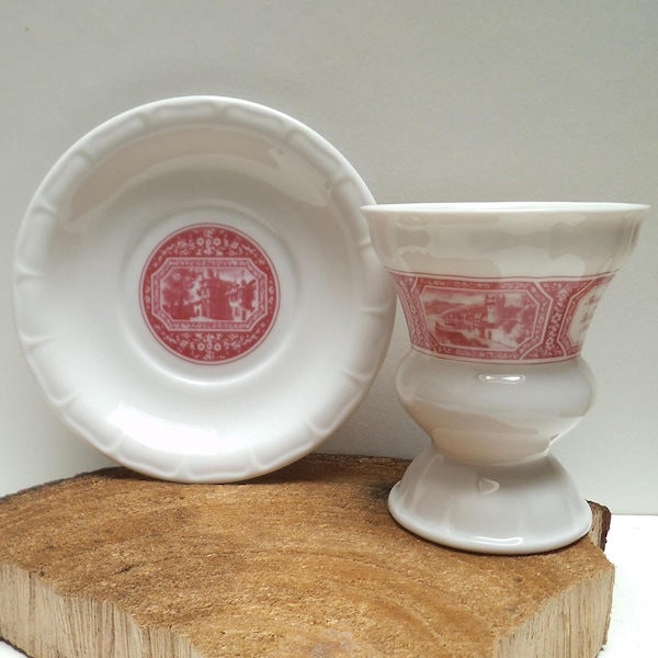 Loose Rüdesheimer cup or cup and saucer; single set, or a set of two cups and saucers, German porcelain, Rüdesheimer caffee, 70's