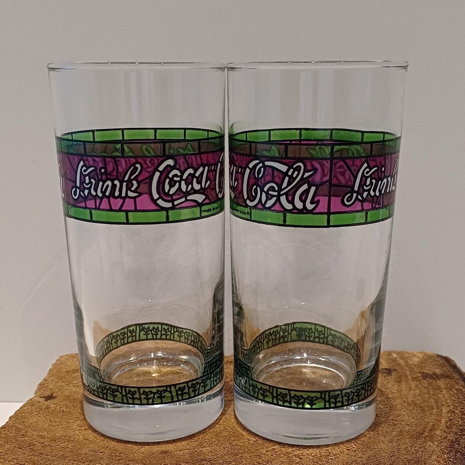 Coca-Cola, set of two Coca-Cola 'Tiffany' glasses, with the inscription: "Drink Coca-Cola", collector's item, 1980s