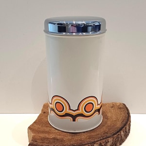 Boîte de rangement vintage Brabantia-Holland, décor Bayon, couleurs années 70, avec le célèbre couvercle chromé Brabantia, années 70.