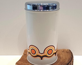 Brabantia-Holland, una lata de almacenamiento vintage muy retro, decoración Bayon, colores de los años 70, con la conocida tapa cromada de Brabantia, años 70