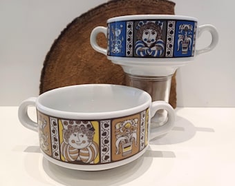Jef Schijns (possibly), Mosa - Maastricht, Holland, a single soup bowl or set of two soup bowls, folk style, 1960