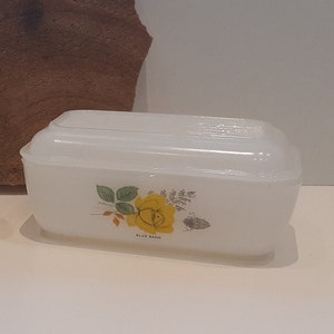 Blue Band, a nice butter dish, butter dish made of milk glass, two-sided image and mention &#39;Blueband&#39;, Arcopal - France, 70&#39;s