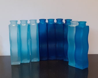 Ikea, B choice Skämt vases, in shades of blue, 'twist', glass vases, cheerful colored vases from the Swedish Ikea, 90's