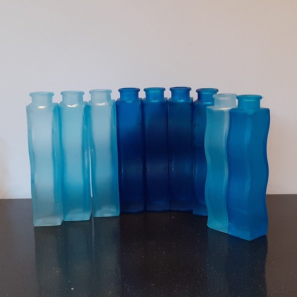 Ikea, B choice Skämt vases, in shades of blue (and some other colors) 'twist' vases, colored vases from the Swedish Ikea, 90's