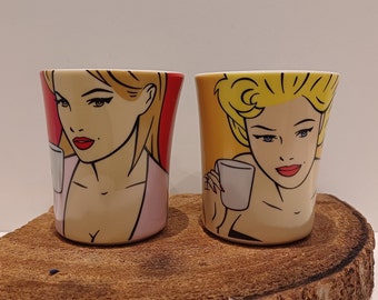 Luc Verschuuren, Pop Art, small coffee mugs with images of ladies, in Pop Art style