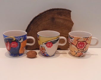 Douwe Egberts, Selwyn Senatori, single mug or set of three large coffee mugs, cappuccino mugs, with the red victory of Douwe Egberts