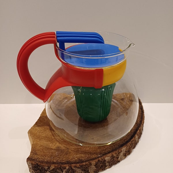 Geldo - Exklusiv- Kanne, Germany, high-quality and new teapot, teapot including tea strainer, Memphis style, blue, red, yellow, green, 80's