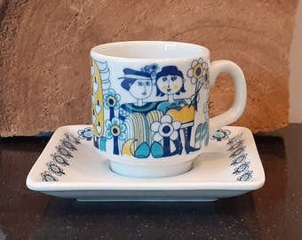 Jef Schijns, Mosa - Maastricht, Holland, a single or set of two beautiful coffee cup(s) with square saucer, Nordic style, 1960