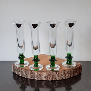 Set of two or four crystal shot glasses, shot glasses, beautiful green Roemer base, sticker with inscription: 'Christall L.A.I.C.