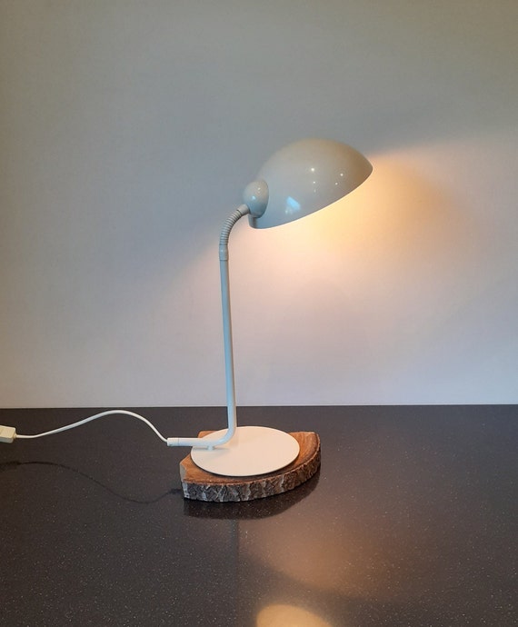 Vrieland Design Holland, White Metal Table Lamp, Desk Lamp With Flexible  Gooseneck, Large Shade, White Cord and Flip Switch, 1970s 