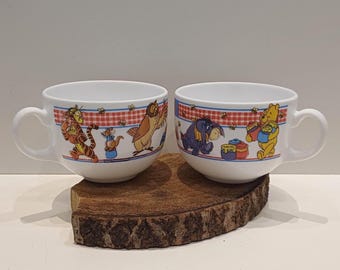 Arcopal - France, Winnie the Pooh, large bowl, white milk glass, colorful images of Winnie the Pooh and his friends, price per bowl