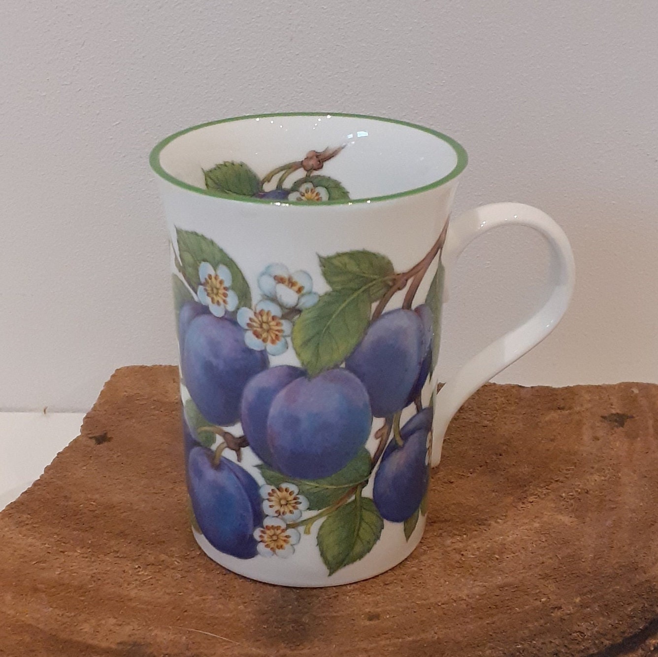 Crown Trent China, Plum, a porcelain mug with beautiful images of blue plums, Staffordshire, England
