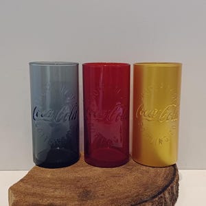 Coca-Cola, one glass or set of three smooth slim tall glasses, Hutchinson Design, embossed with the 'Property of Coca-Cola Bottling Co'