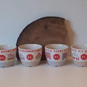 Douwe Egberts, one mug, or set of two, three or four different coffee mugs, with the red Douwe Egberts brand (seal) embossed