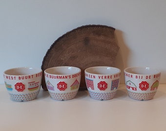 Douwe Egberts, one mug, or set of two, three or four different coffee mugs, with the red Douwe Egberts brand (seal) embossed