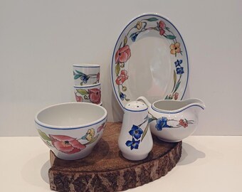 Alpine Meadow - Wood&Sons, loose tableware pieces; cream jug, open sugar bowl, bowl, pepper or salt shaker, set of three egg cups