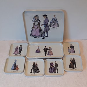 Villeroy & Boch - Luxembourg, complete! 8-piece cake set, or loose parts, images of Dutch traditional costumes, period 1780-1940, &#39;60