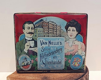 Van Nelle - coffee and tea - Holland, vintage tin of Van Nelle coffee (Holland), beautiful nostalgic images, from the 1960s
