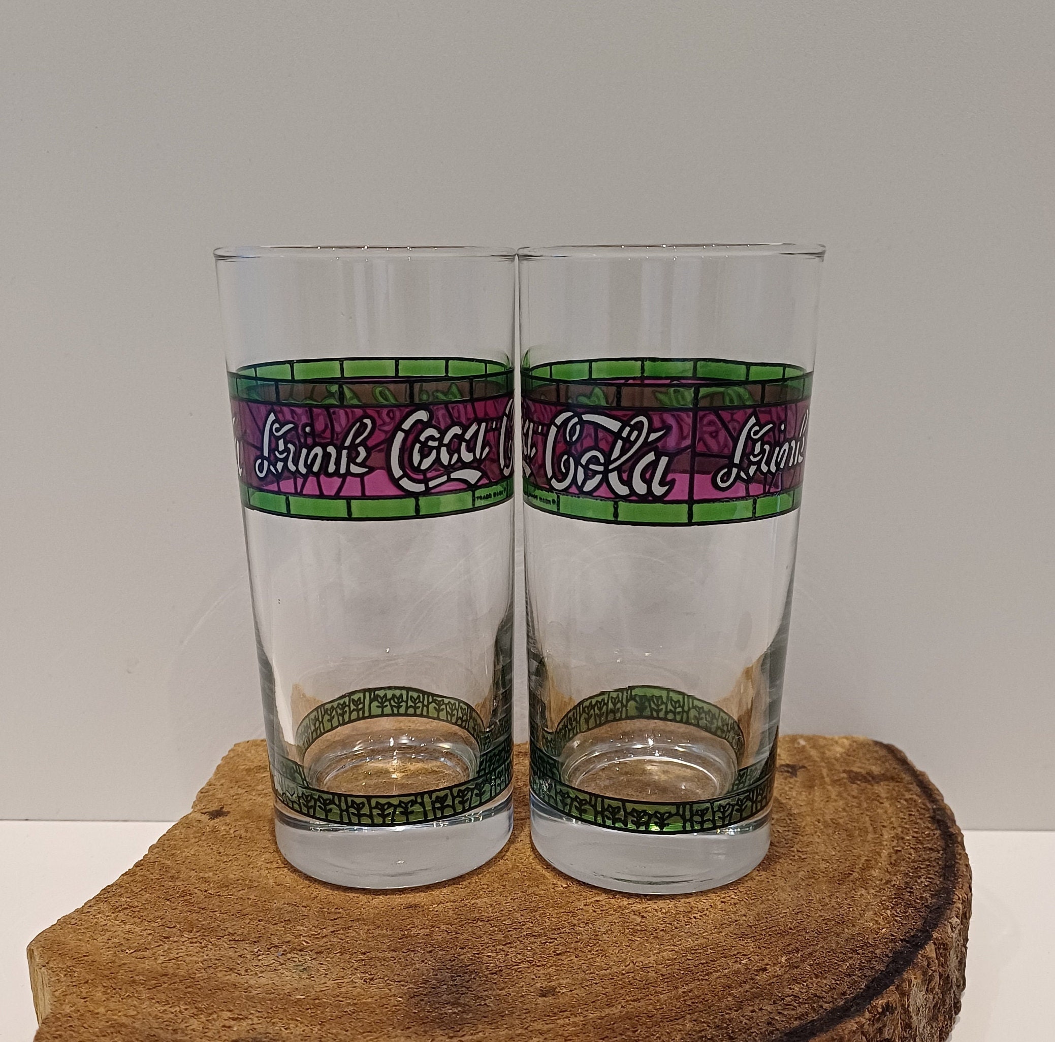 Coca-Cola, set of two Coca-Cola 'Tiffany' glasses, with the inscription: "Drink Coca-Cola", collector's item, 1980s