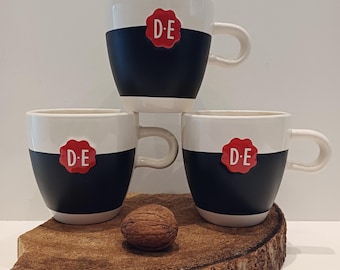 Douwe Egberts - Holland, one mug or set of two cappuccino mugs, black part suitable for chalk writing, red seal DE