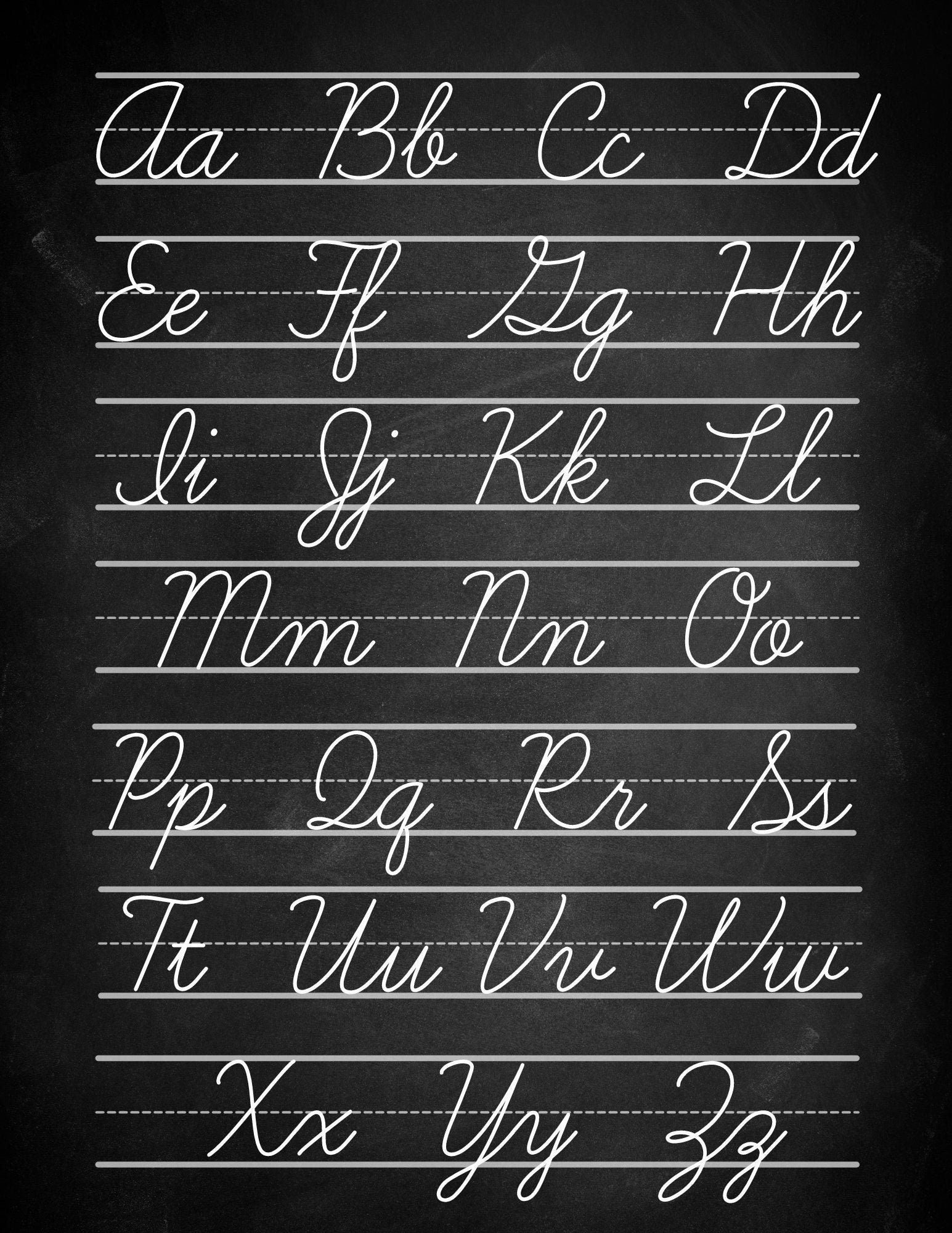 Cursive Alphabet Posters Printable Full Page Alphabet Modern Etsy | My ...