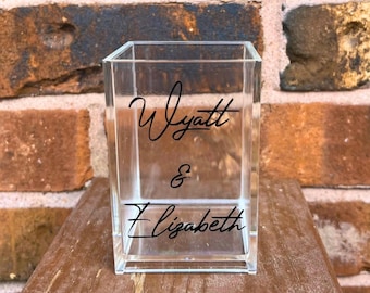 Personalized Wedding Guestbook Pen Holder - Custom Couple Names - Wedding Color Decor - Bridal Shower Gift - Wedding Shower Decoration