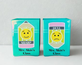 Personalized Sharp & Dull Pencil Holder Set - Set of 2 Classroom Pencil Holders - Teacher Desk Organizer - Custom Teacher Name - Teacher Gif