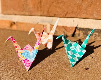 Handmade Origami Paper Cranes: Rainbow, Patterned Assorted, Sets of 10, 25, 50, Wedding Confetti