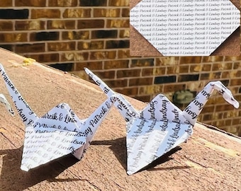 Personalized Origami Cranes: 1st Anniversary Paper Gift with Vows