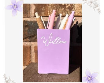 Personalized Square Pen Holder, Girly Office Organizer, Gift for Daughter, Dorm Room, Home Office