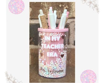 Personalized Teacher Era Pen Holder, Pastel Confetti Desk Accessory