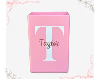 Pink Monogram Pen Holder, Pink Office, Gift for Friend, Personalized Pencil Holder