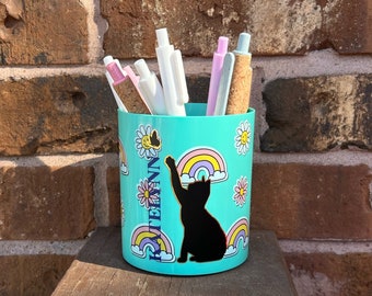 Cat Pen Holder - Personalized Rainbow Cat Name Pen Holder - Cat Lover Gift - Personalized Cat Name Gift - Cat Mom Gift - Cat Pencil Holder