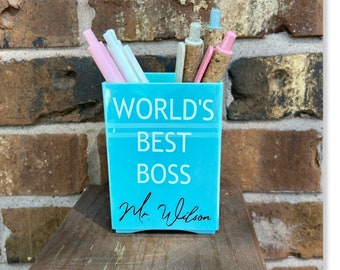 Boss Day Gift - Personalized Boss Pen Holder - Pencil Holder - Worlds Best Boss - Boss's Day Gift - Boss Gift - Boss Retirement - Boss's Day