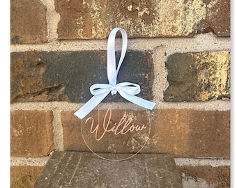 Personalized Clear Acrylic Bow Ornament, Custom Name Christmas Tree Decoration