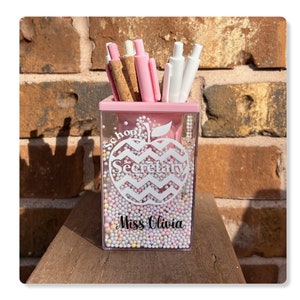 Personalized School Secretary Gift: Rainbow Confetti Pen Holder