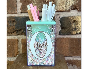 Cute Monogram Gift - Personalized Name Gift - Monogram Gift - Cute Desk Gift -  Mint Green Monogram Gift - Monogram Office Gift - Pen Holder