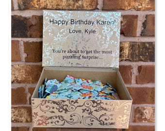 Wrapped Jigsaw Puzzle Challenge, Mystery Pieces, Gag Gift for Puzzle Lover
