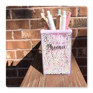 Cute Pastel Confetti Pencil Holder - Confetti Pen Holder - Personalized Pen Holder - Dorm Desk - Girl&#39;s Desk - Pink and Gold Home Office