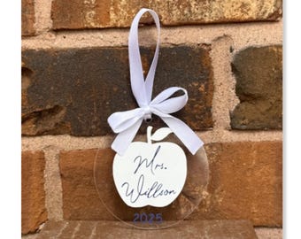 Personalized Teacher Ornament, Clear Acrylic Apple, Teacher Christmas Gift 2026