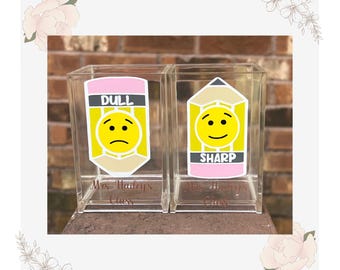 Sharp and Dull Pencil Holders, Classroom Pencil Holder Set, Teacher Classroom Gift, Elementary School Teacher Gift. Pencil Holders Classroom