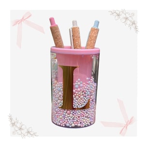 Personalized Acrylic Pencil Holder, Rainbow Confetti Desk Organizer, Monogram Letter