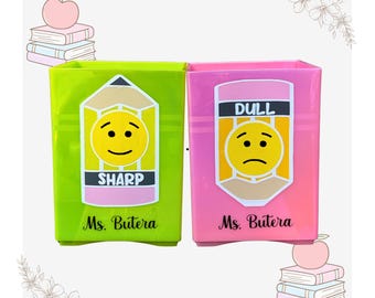 Sharp and Dull Pencil Holders, Personalized Teacher Classroom Gift Set, Sharp & Dull, Pencil Holders