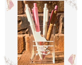 Cat Monogram Gift, Floral Pen Holder, Cat Lover Gift