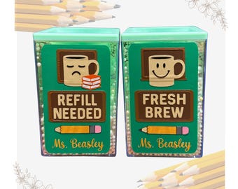 Teacher Pencil Holders, Coffee Theme, Sharp Dull Set, Personalized Classroom Gift