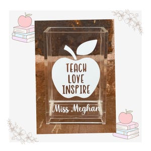 Personalized Teacher Pen Holder, Teach Love Inspire Apple Desk Organizer