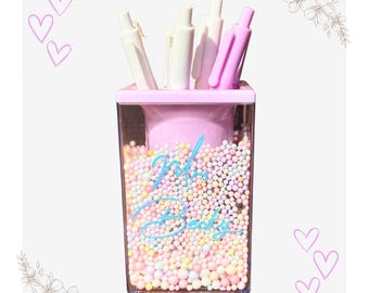 Rainbow Pen Holder, Iridescent Name, Personalized Gift, Holographic Name, Desk Organizer