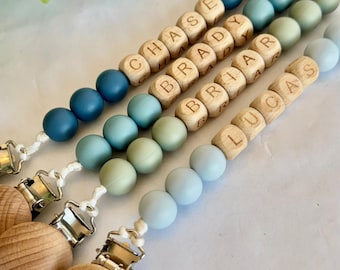 Personalized Pacifier Clip: Boho Baby Name Shower Gift Custom Baby Boy Gift Newborn