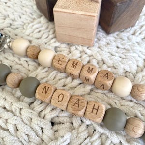 Personalized Pacifier Clip BPA free beads Newborn gift Custom Name NeutraL Baby Shower Binky Holder Boho baby wood dummy chain