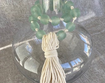 Sea Glass Garland Loop: Aqua Recycled Glass Beads, Coastal Decor